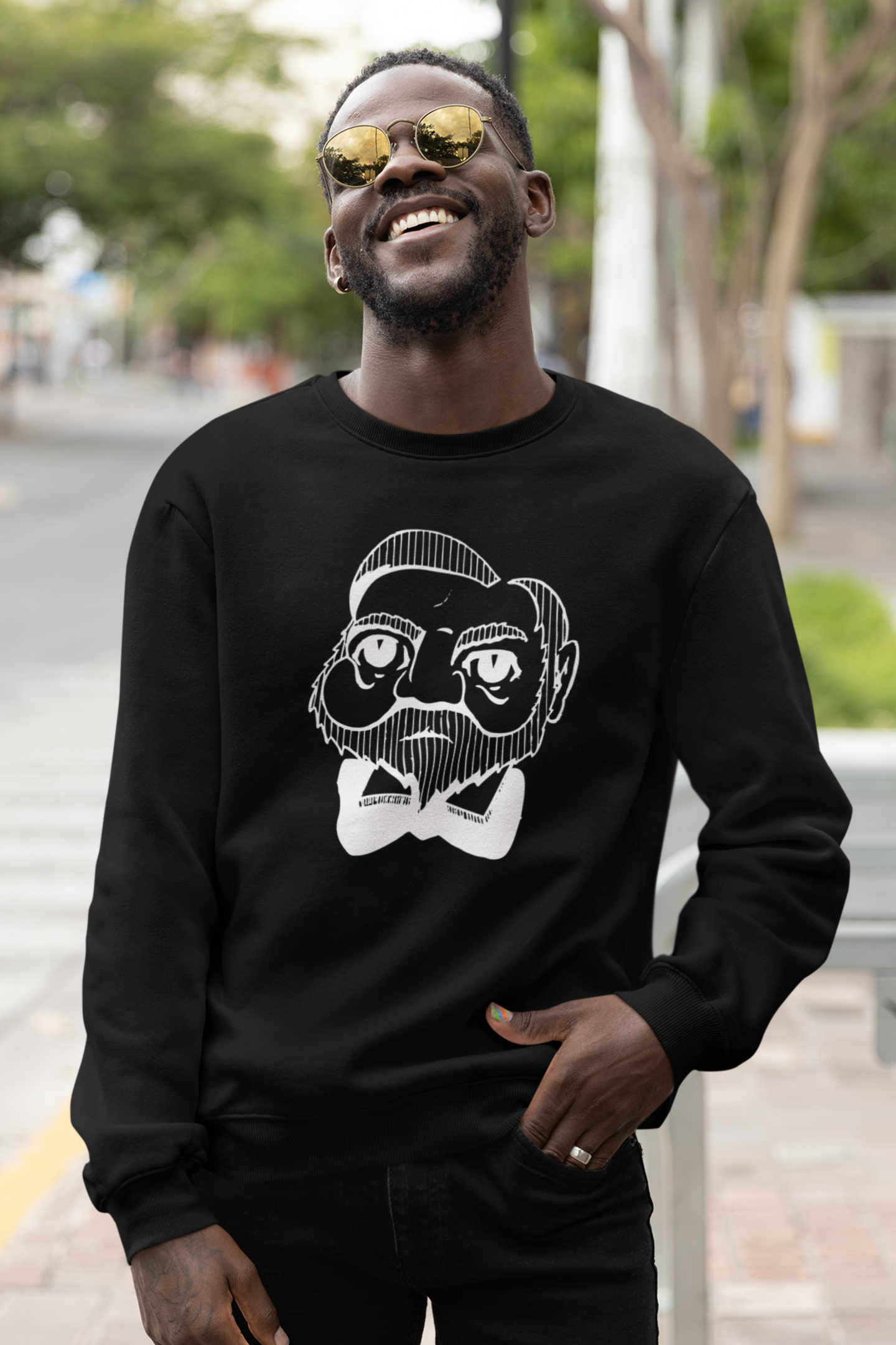 Bearded Marvel Sweatshirt – Unisex Bold Portrait Graphic Crewneck, Cozy Art-Inspired Gift