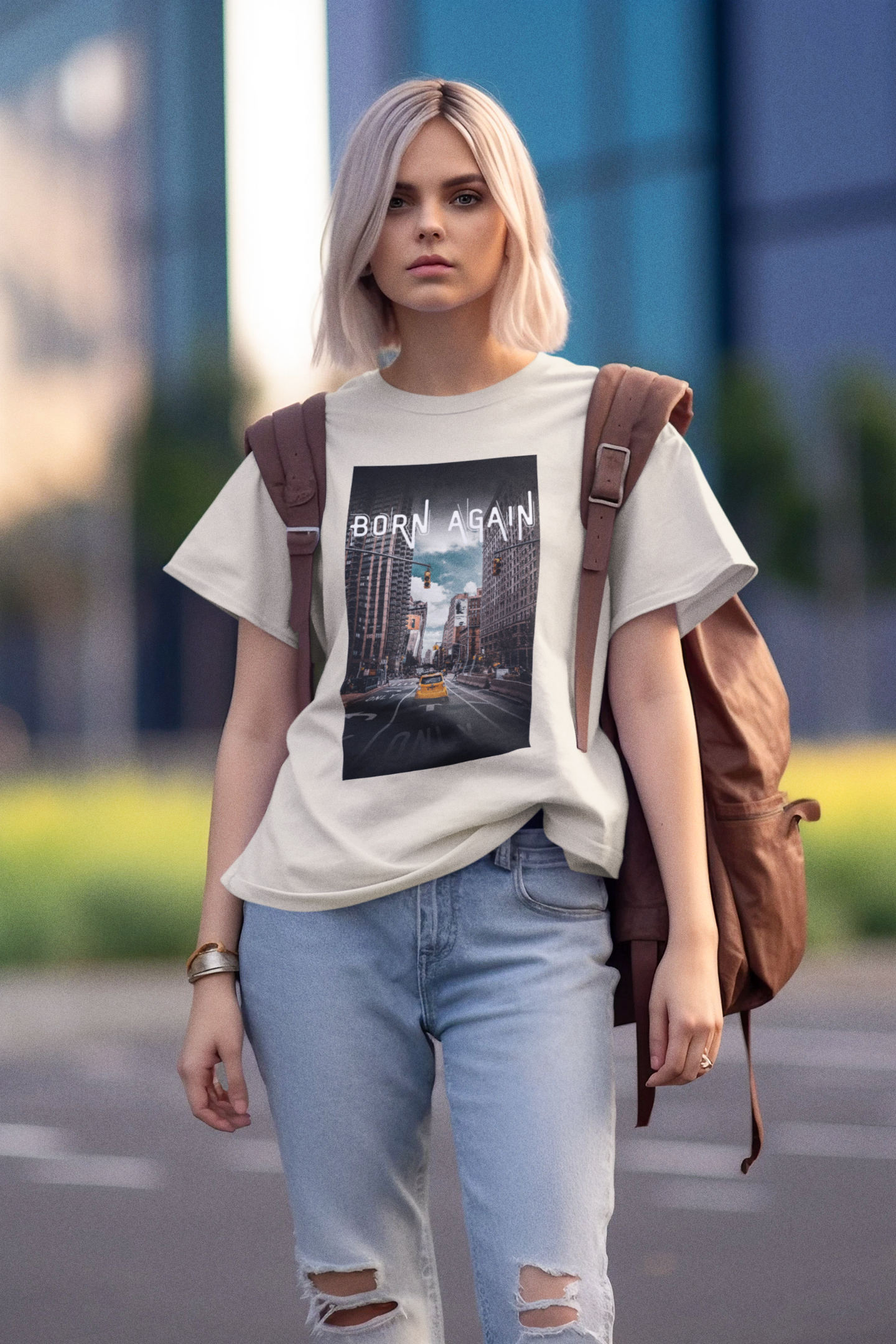 Unisex soft cotton T-shirt with New York skyline graphic – Veesheh
