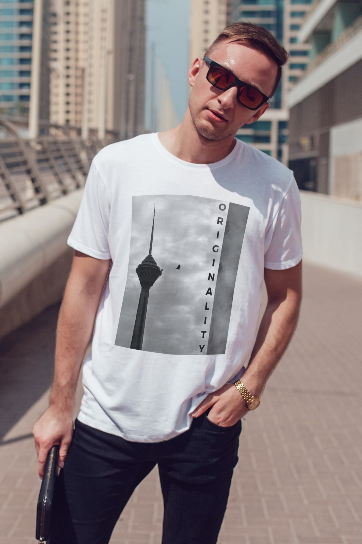 Unisex soft ring-spun cotton T-shirt with Milad Tower graphic – Veesheh