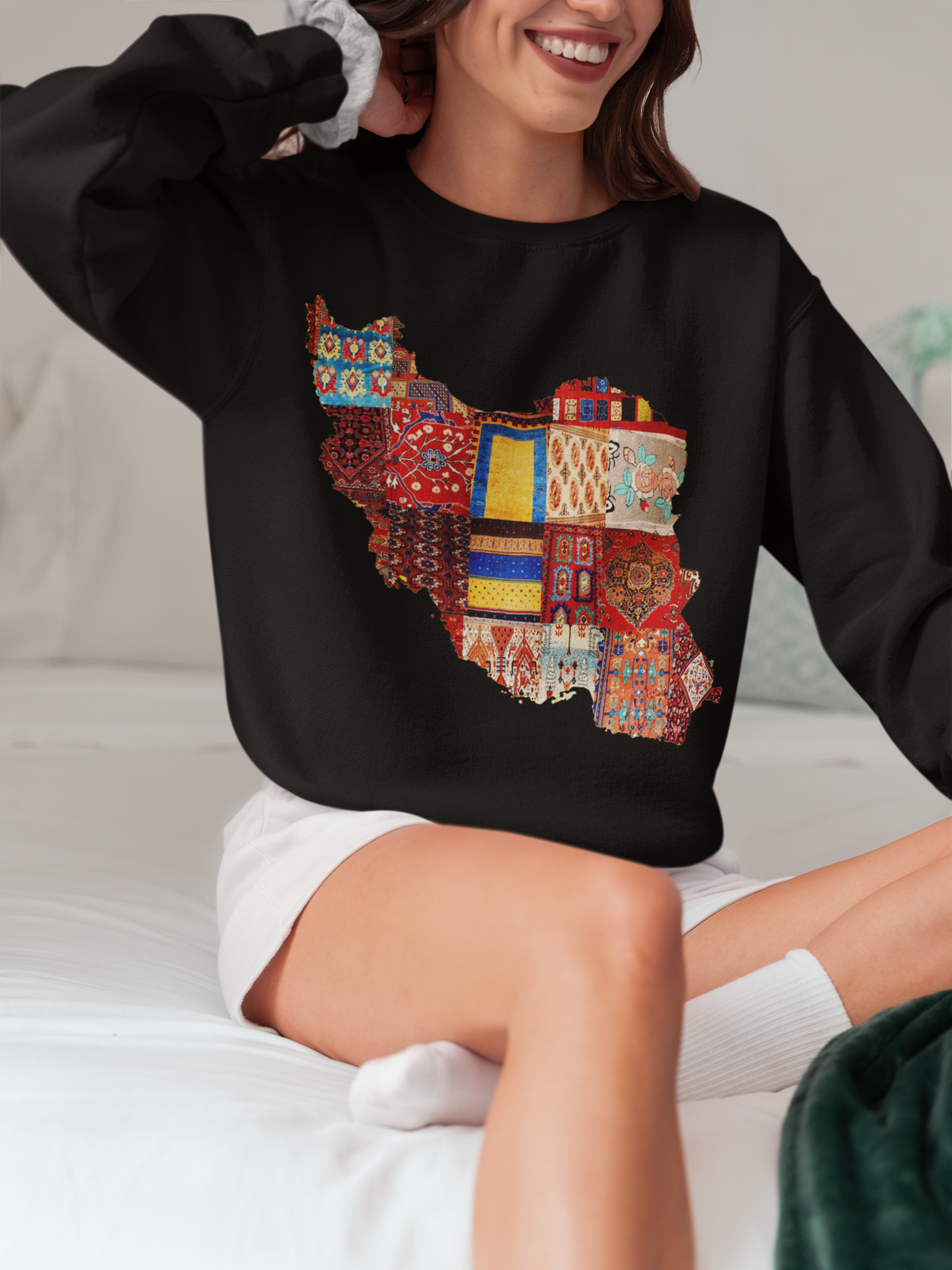 Iran Map with Rug Patterns Unisex Sweatshirt | Persian Cultural Map Sweater | Cozy Fleece Pullover | Gift for Him or Her