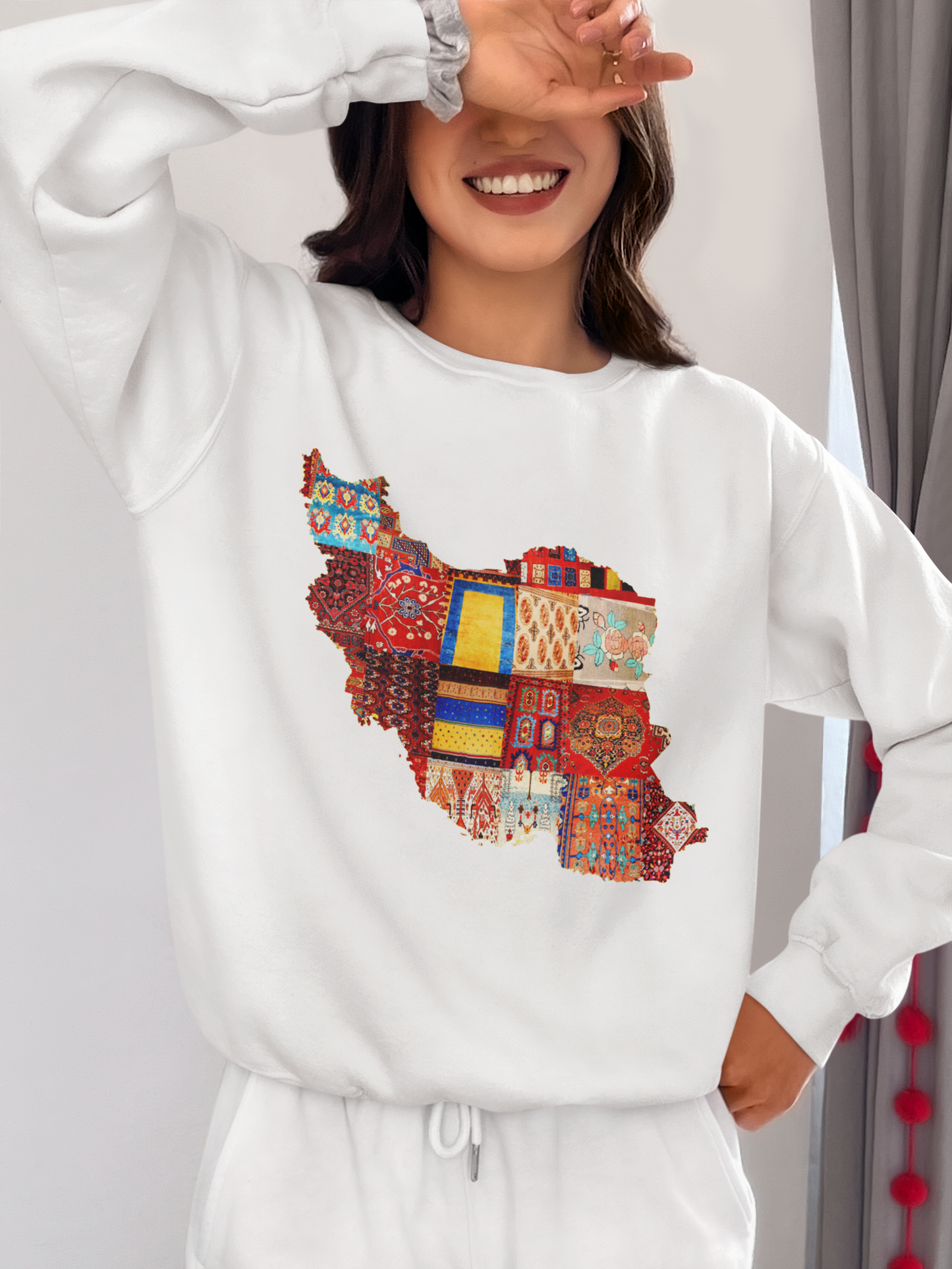 Iran Map with Rug Patterns Unisex Sweatshirt | Persian Cultural Map Sweater | Cozy Fleece Pullover | Gift for Him or Her