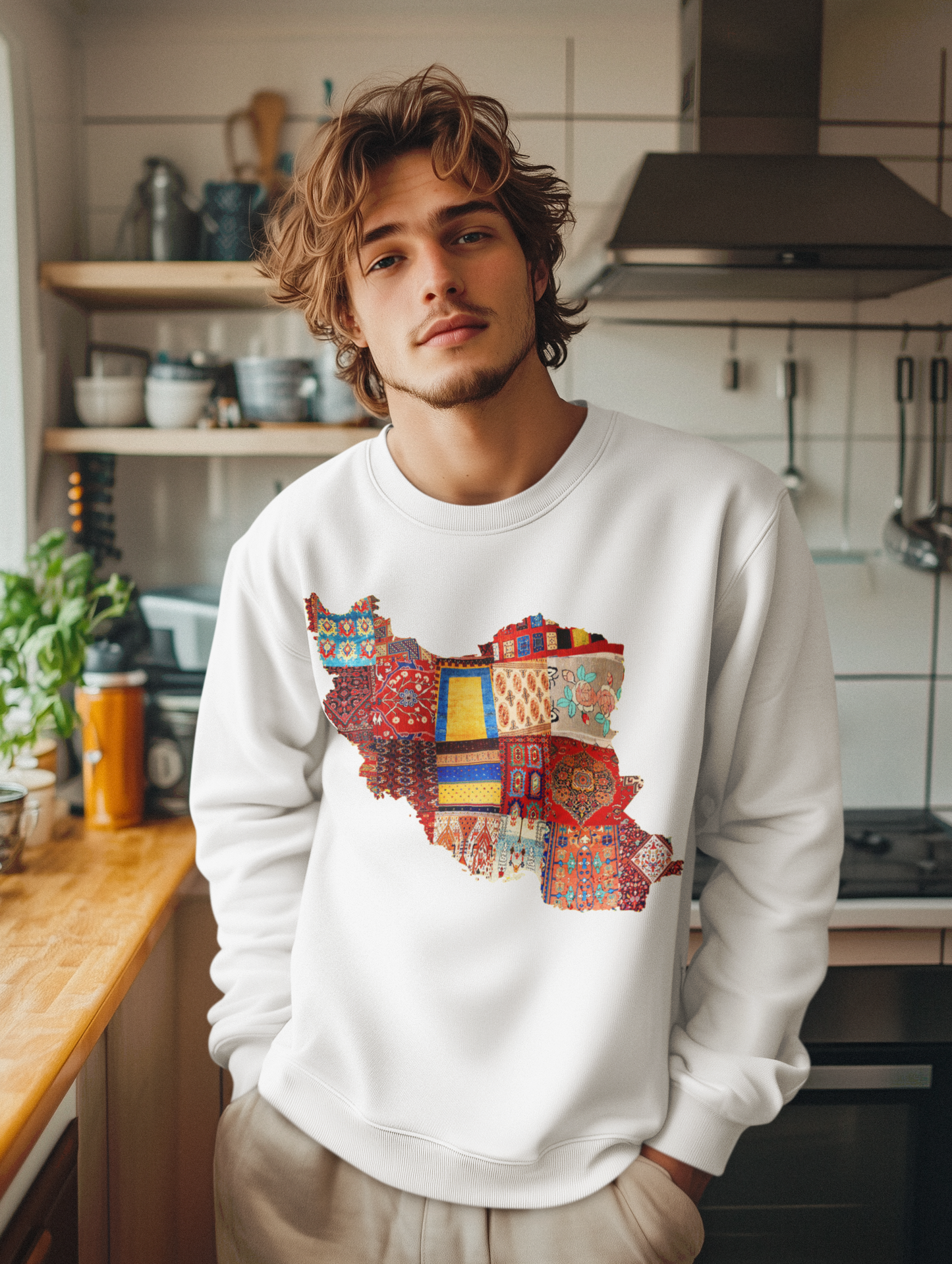 Iran Map with Rug Patterns Unisex Sweatshirt | Persian Cultural Map Sweater | Cozy Fleece Pullover | Gift for Him or Her