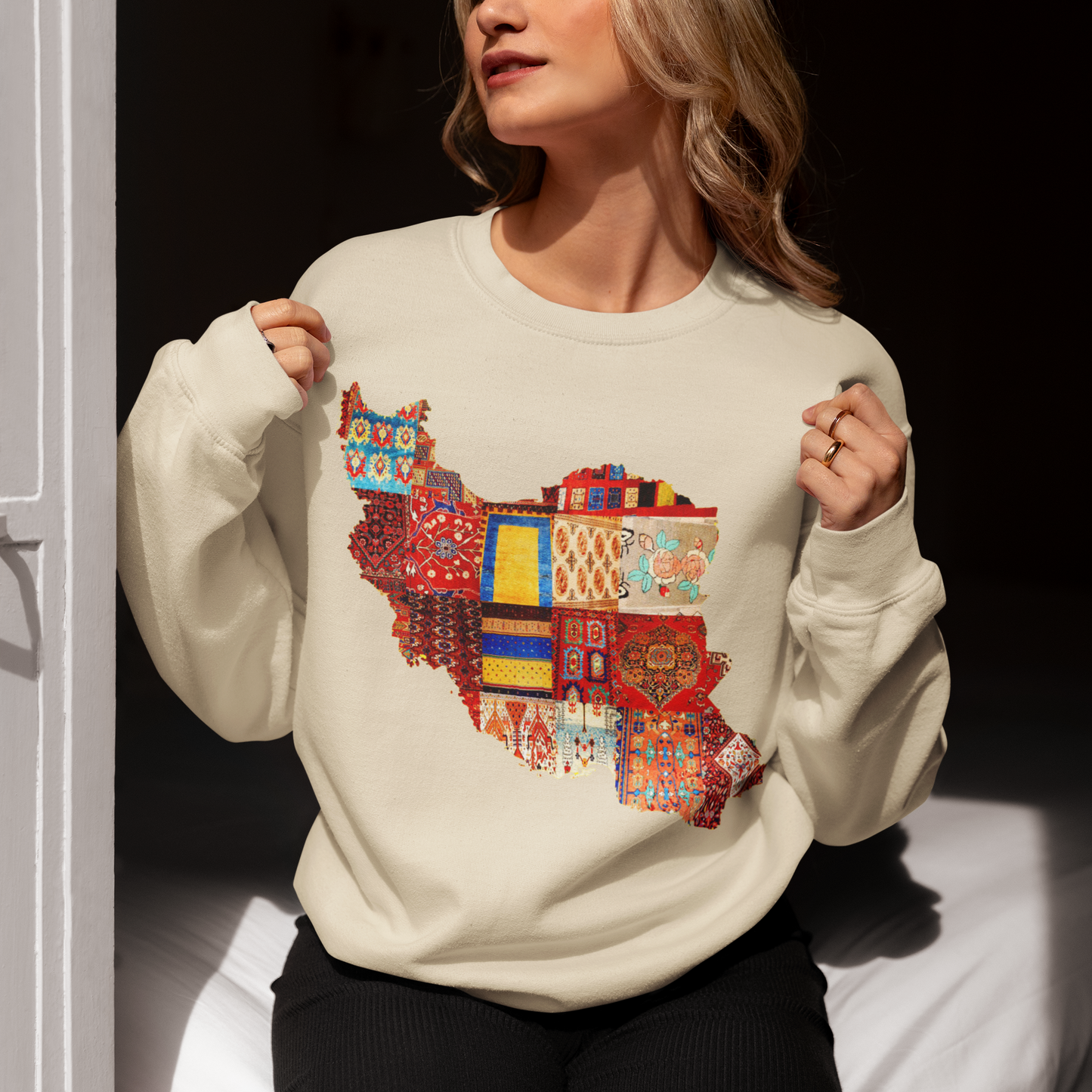 Iran Map with Rug Patterns Unisex Sweatshirt | Persian Cultural Map Sweater | Cozy Fleece Pullover | Gift for Him or Her
