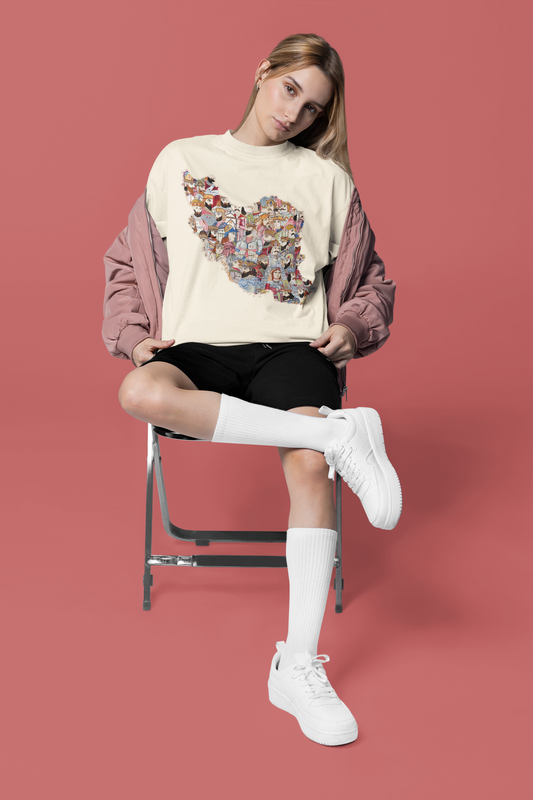 Iran Map T-Shirt – Kings Pattern Persian Graphic Tee, Unisex Organic Cotton, Handmade Gift