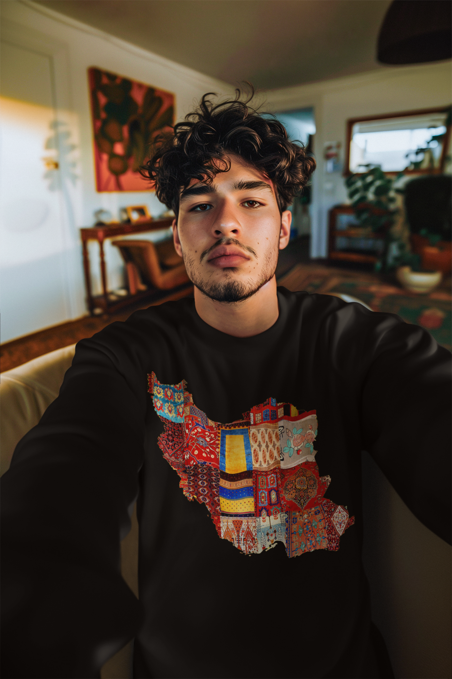 Iran Map with Rug Patterns Unisex Sweatshirt | Persian Cultural Map Sweater | Cozy Fleece Pullover | Gift for Him or Her