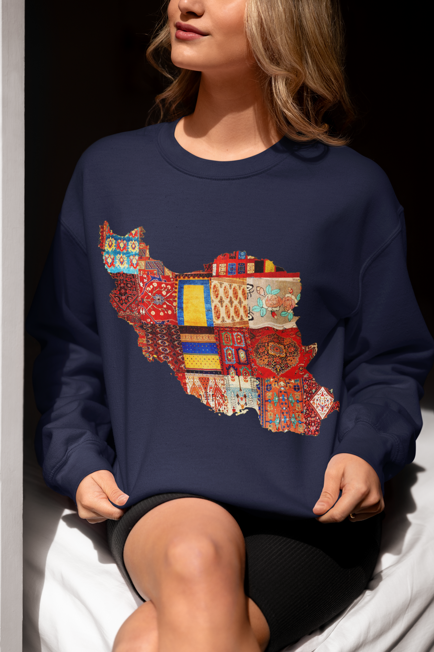 Iran Map with Rug Patterns Unisex Sweatshirt | Persian Cultural Map Sweater | Cozy Fleece Pullover | Gift for Him or Her