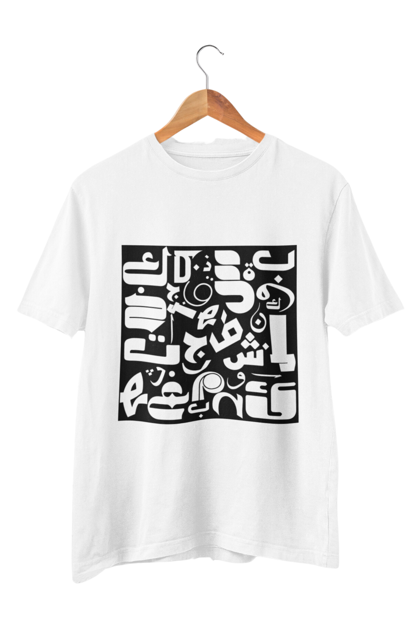 Handcrafted graphic tee, eco-printed shuffled letters on white cotton – Veesheh
