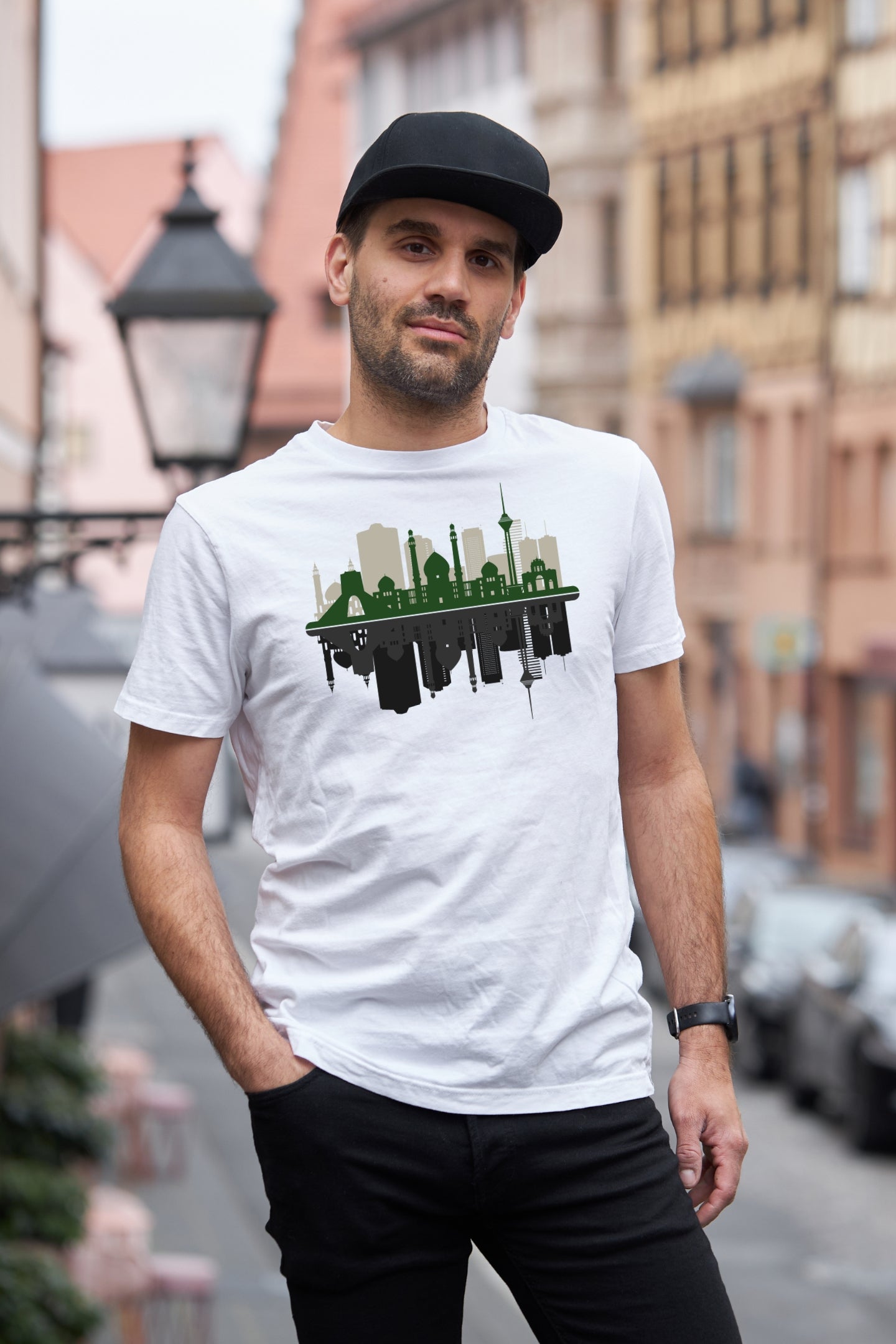 Unisex soft cotton T-shirt with Tehran skyline graphic – Veesheh