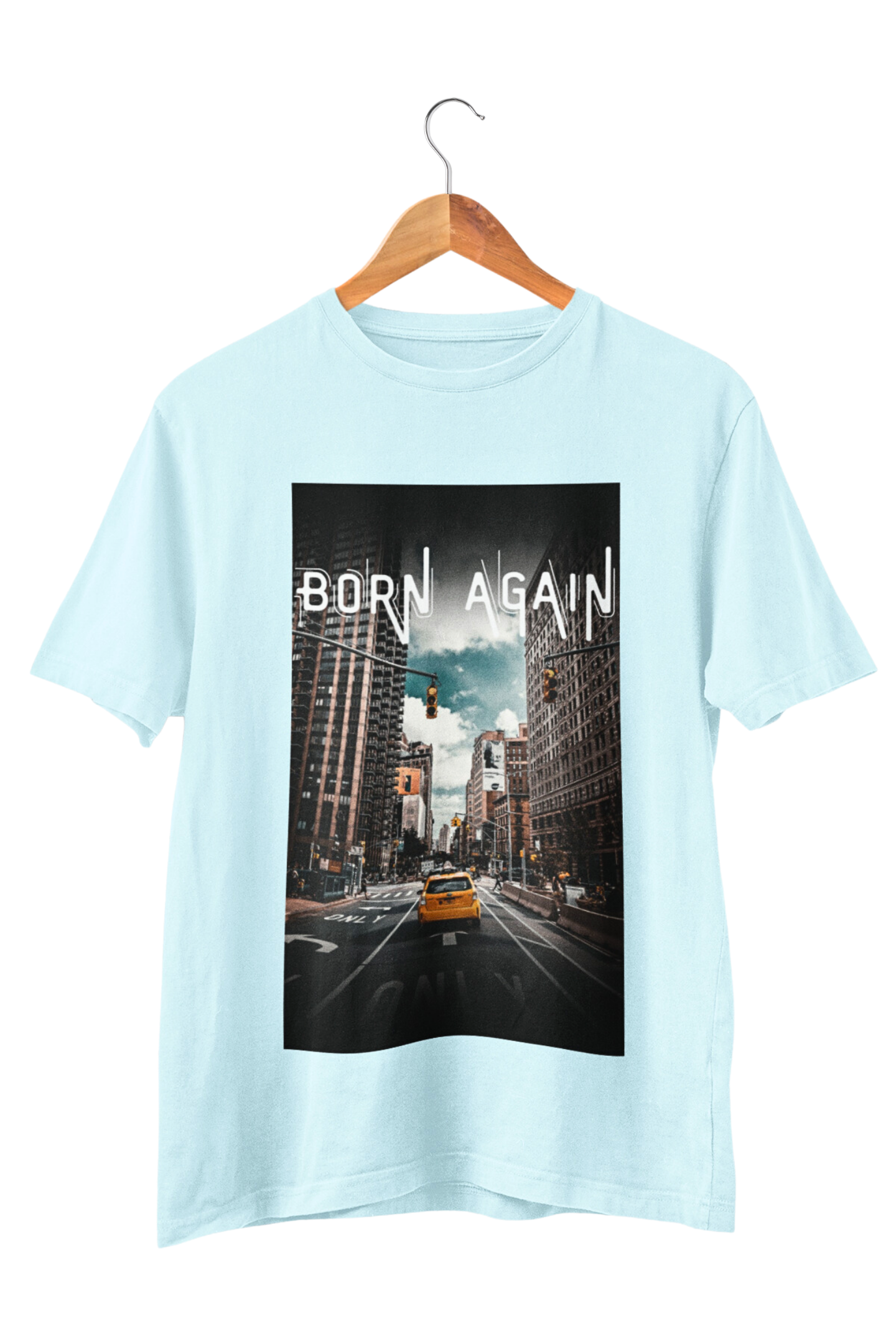 Close-up of New York skyline cityscape print on ring-spun cotton tee – Veesheh