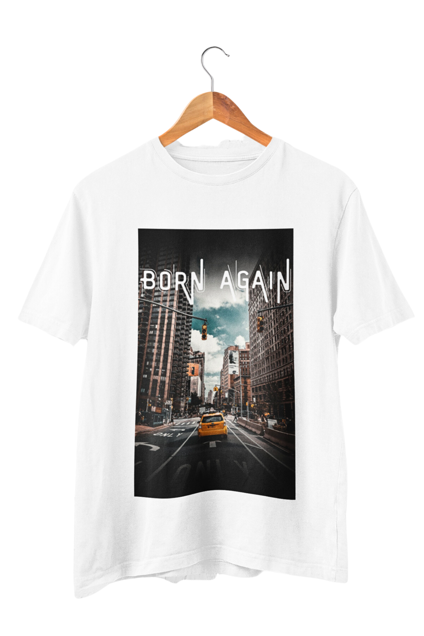 Close-up of New York skyline cityscape print on ring-spun cotton tee – Veesheh