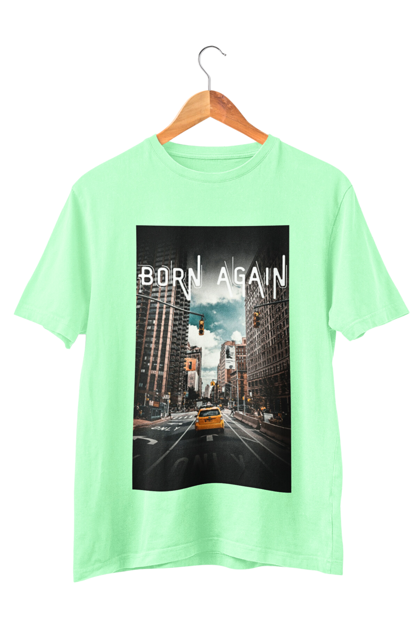 Close-up of New York skyline cityscape print on ring-spun cotton tee – Veesheh