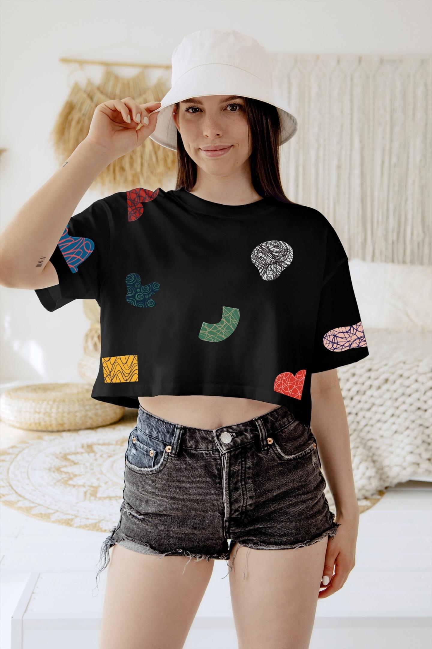 Scribble Art Women Boxy T-shirt - Black, XL
