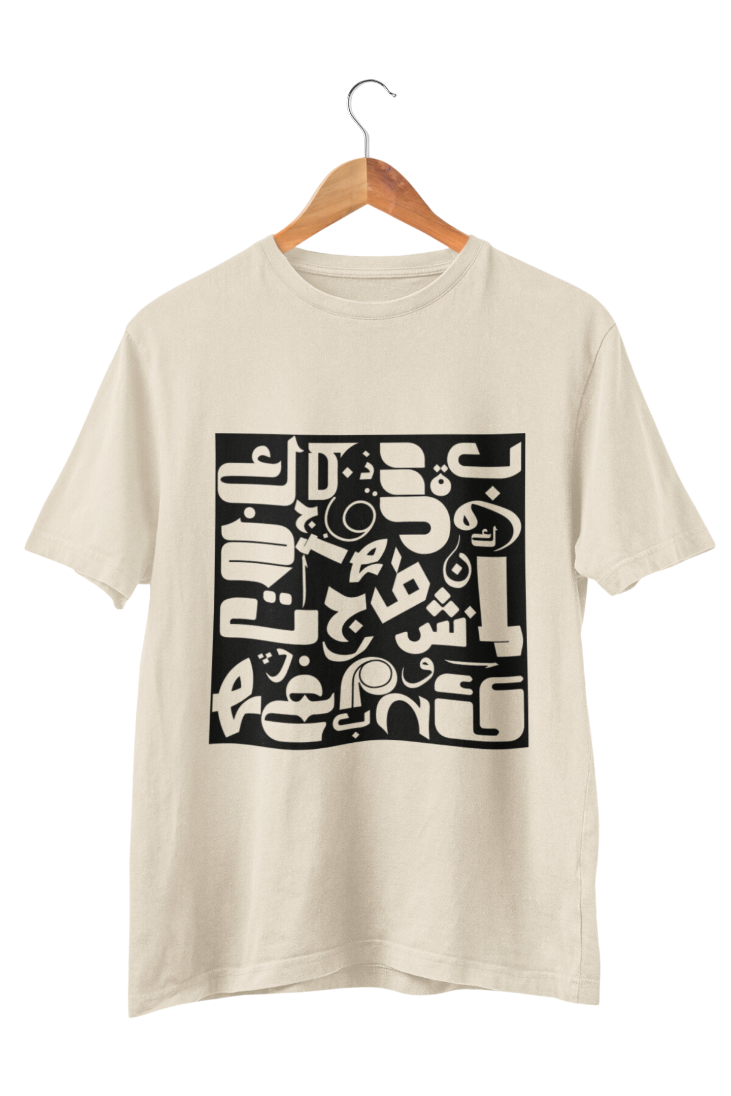 Handcrafted graphic tee, eco-printed shuffled letters on white cotton – Veesheh