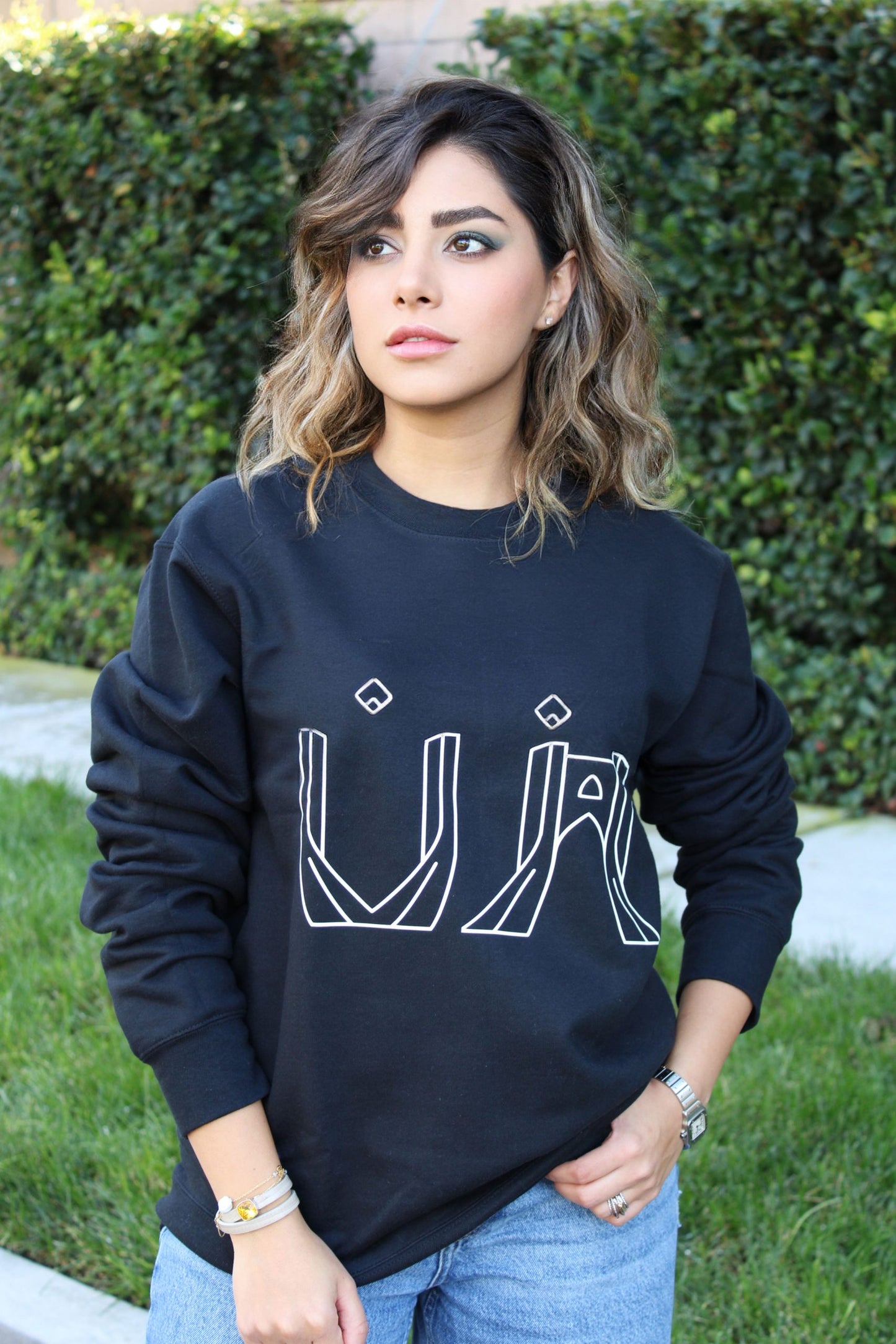 Unisex fleece sweatshirt with “Zan – Iran’s Freedom Tower” graphic – Veesheh
