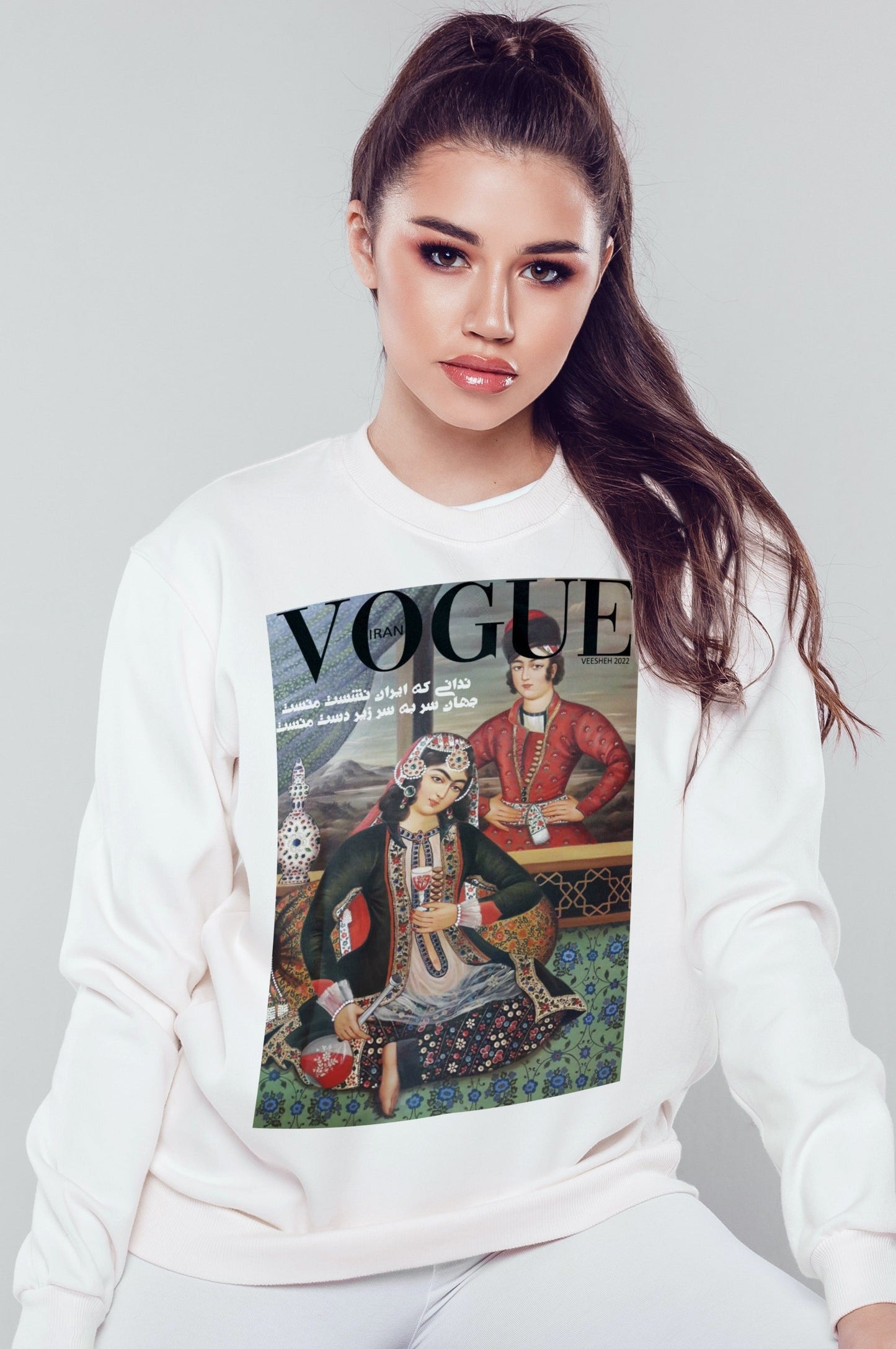 Model wearing Ancient Persian Couple Vogue unisex sweatshirt – Veesheh