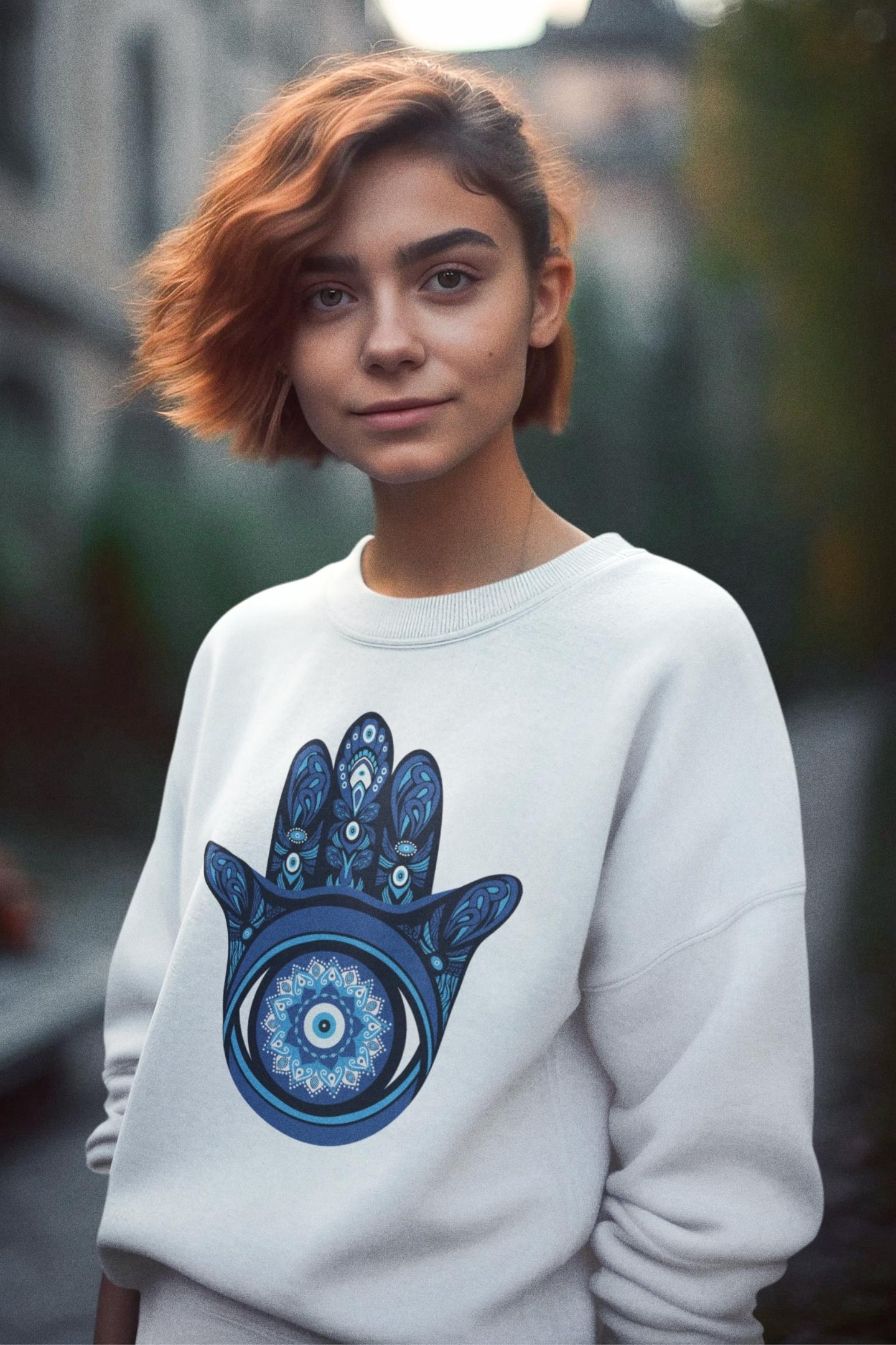 Blue Hamsa Hand Unisex Sweatshirt - Veesheh