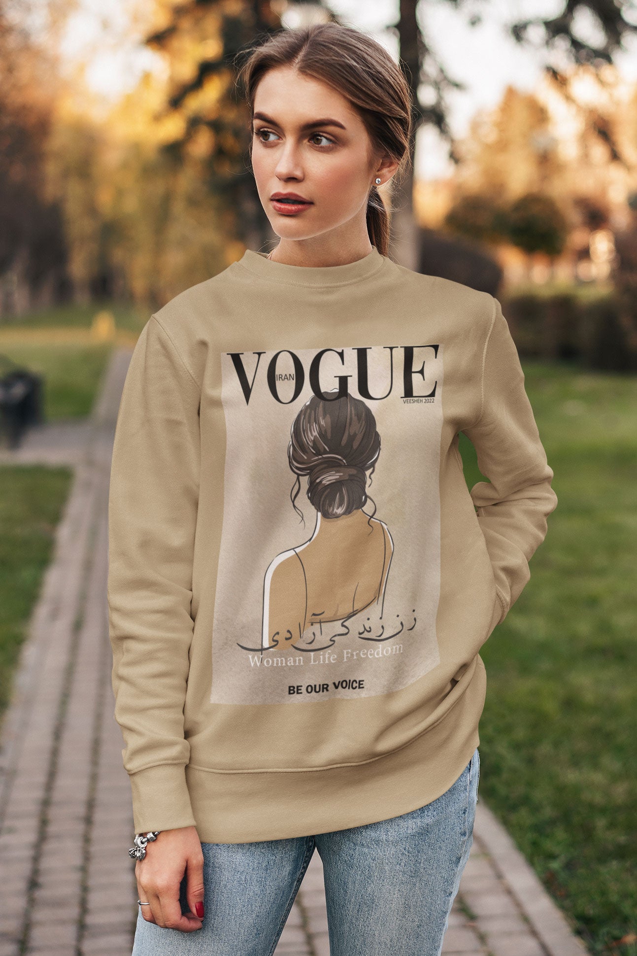 Woman Life Freedom – Iran Vogue Sweatshirt - SANDSTONE, XL