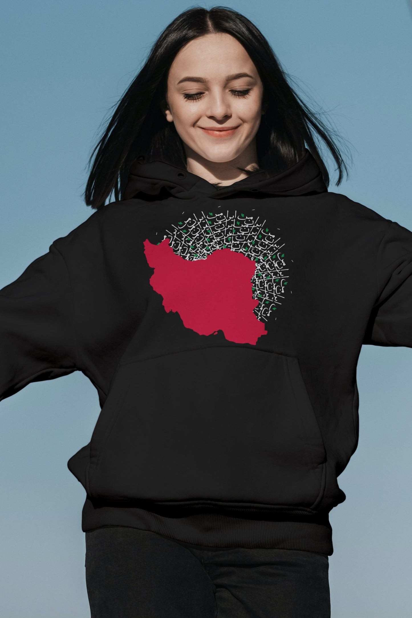 Unisex fleece hoodie with Iran-e Man graphic and map design – Veesheh
