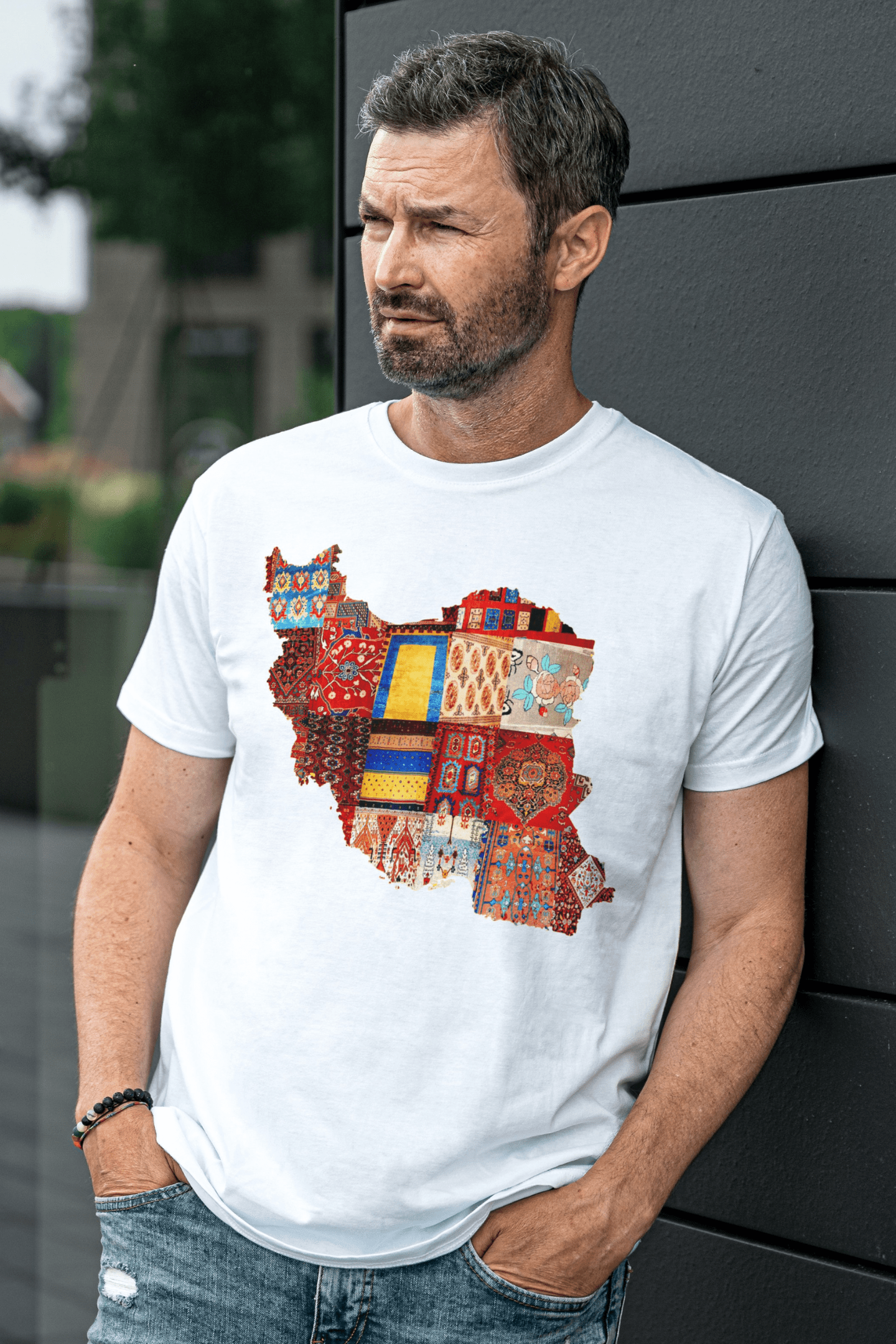Iran Map with Rug Patterns T-shirt - Veesheh