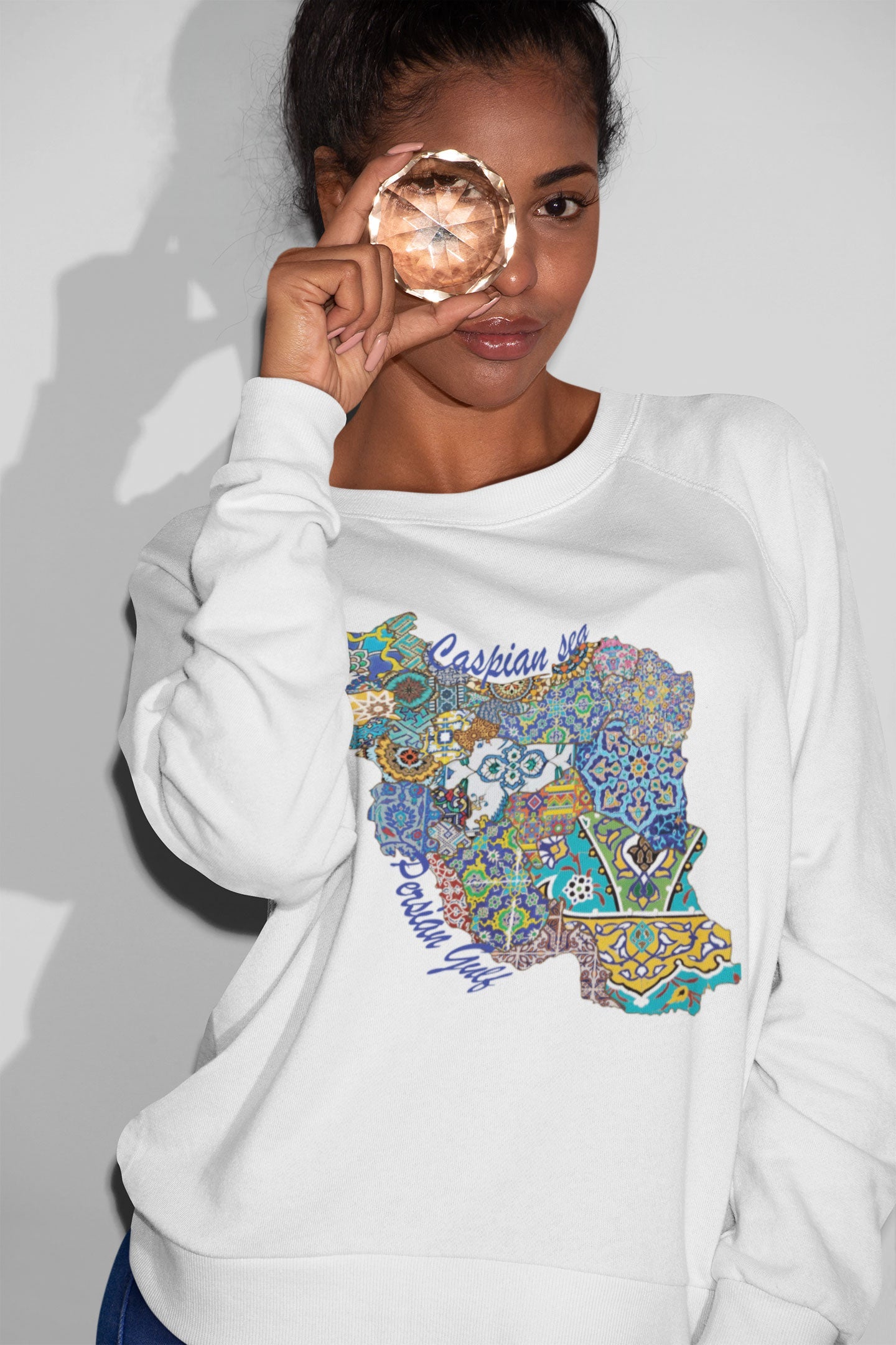 Unisex fleece sweatshirt with Iran map tile pattern graphic – Veesheh