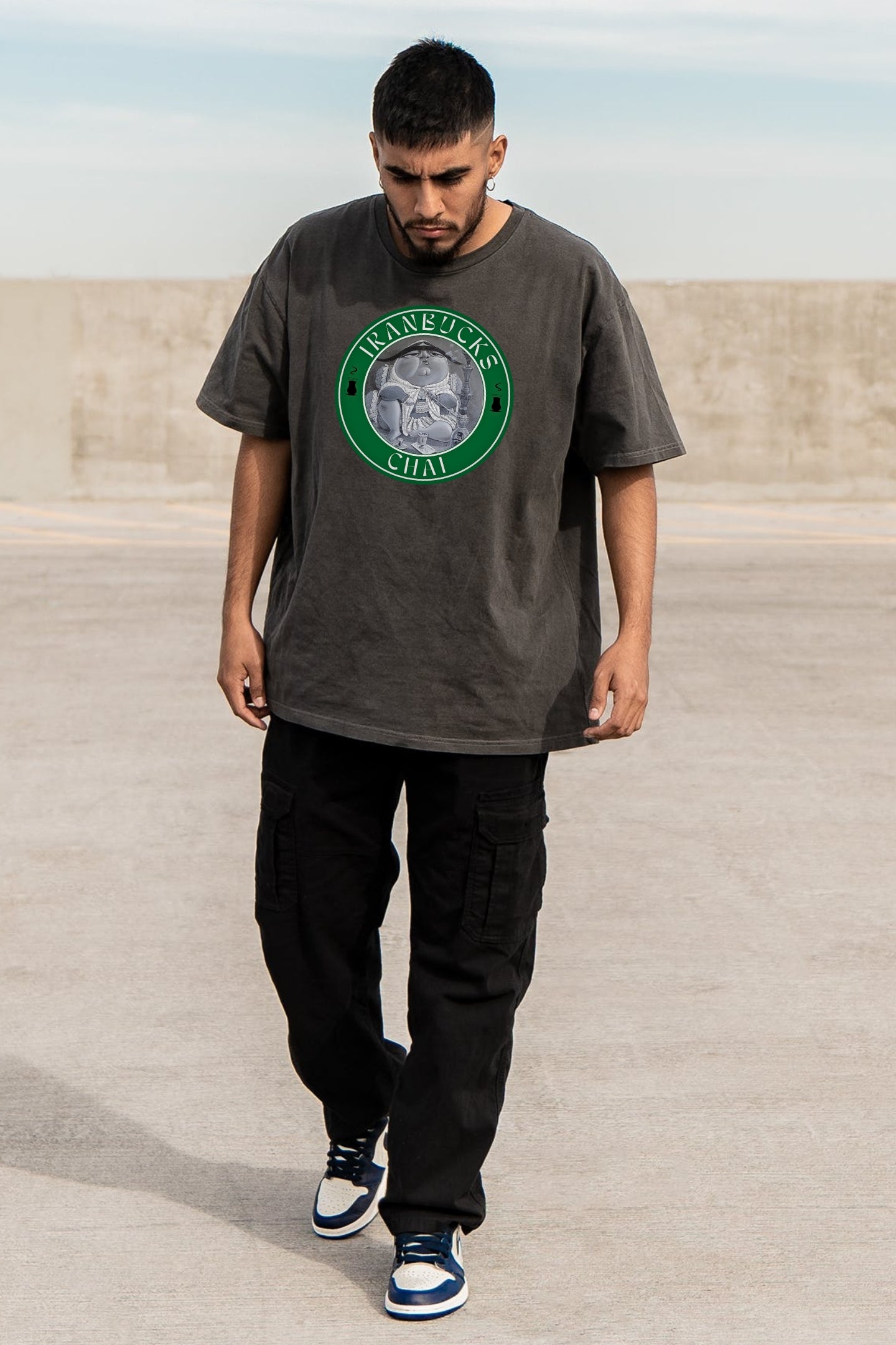 Unisex soft cotton T-shirt with IranBucks Tea parody logo – Veesheh