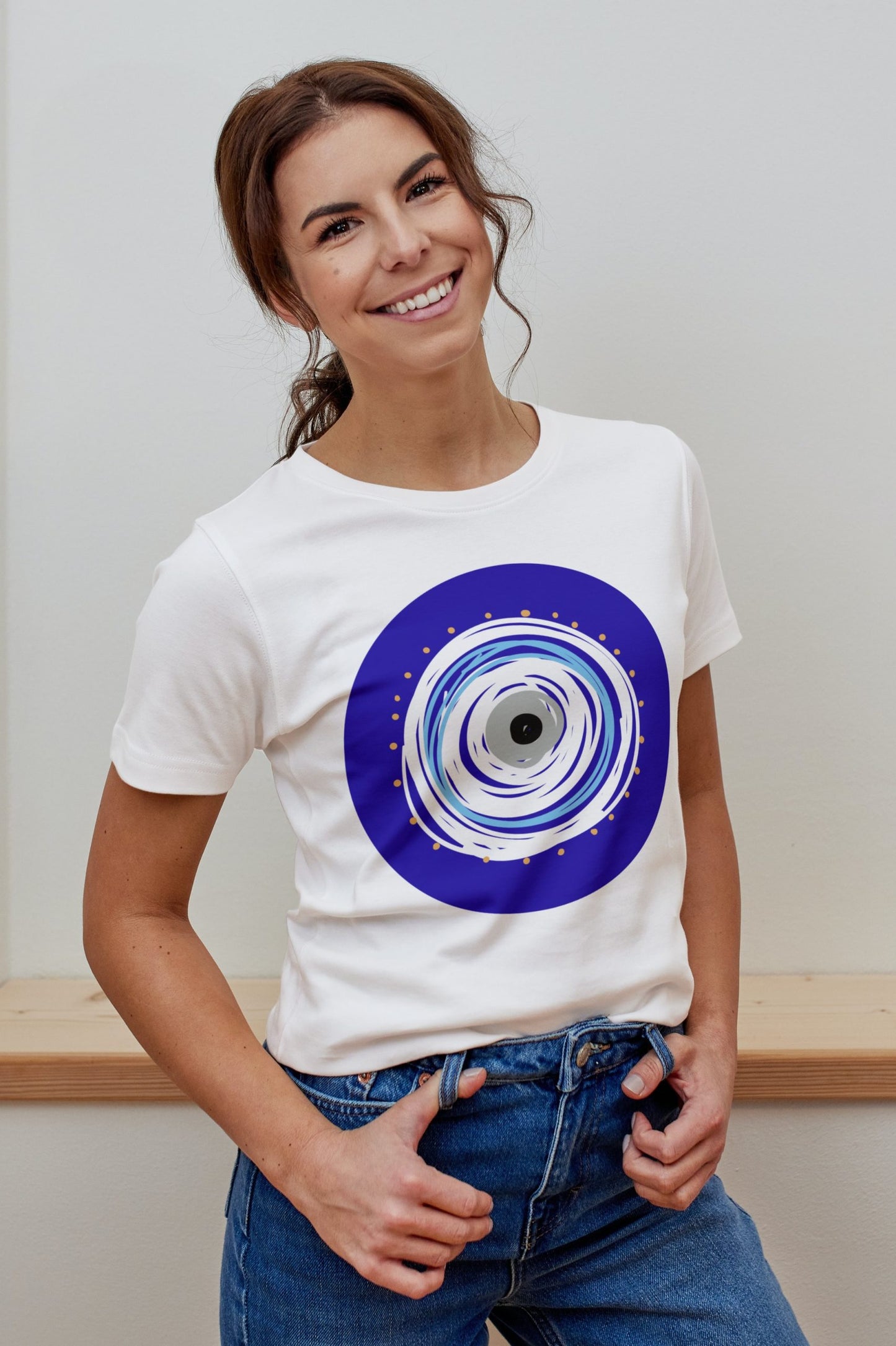 Nazar – Evil Eye Painting Women Boxy T-shirt - White, XL