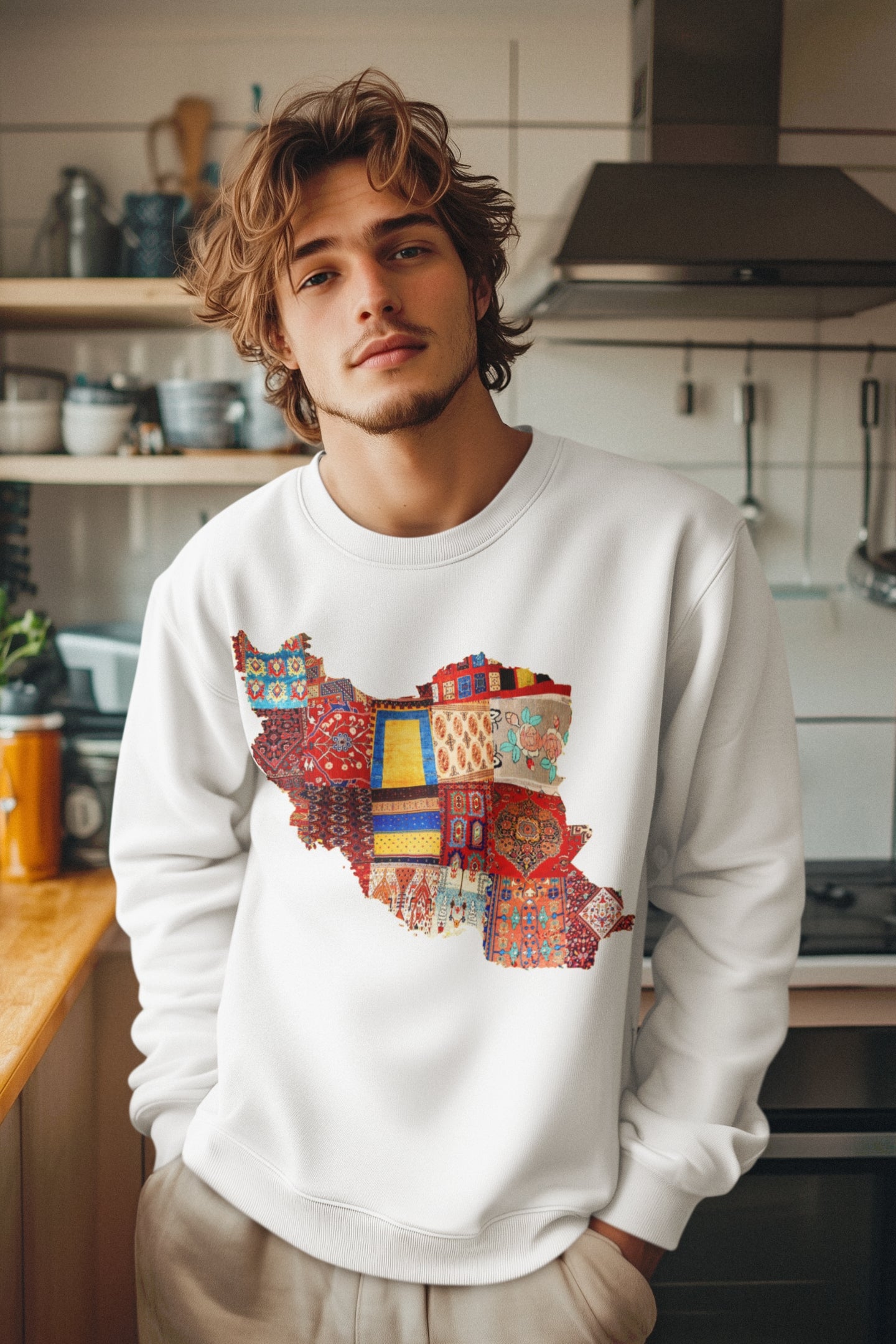 Iran Map with Rug Patterns Unisex Sweatshirt | Persian Cultural Map Sweater | Cozy Fleece Pullover | Gift for Him or Her