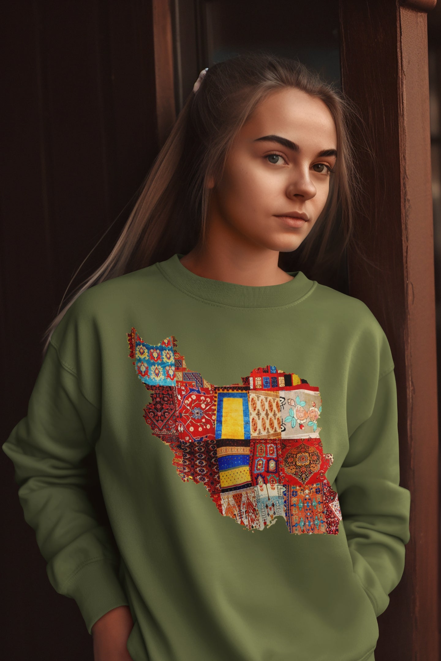 Iran Map with Rug Patterns Unisex Sweatshirt | Persian Cultural Map Sweater | Cozy Fleece Pullover | Gift for Him or Her