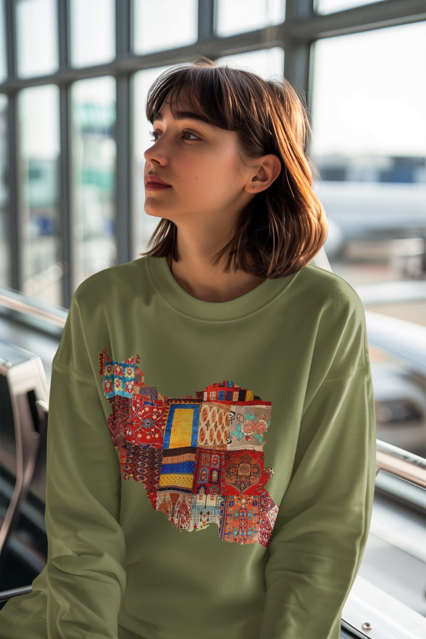 Iran Map with Rug Patterns Unisex Sweatshirt | Persian Cultural Map Sweater | Cozy Fleece Pullover | Gift for Him or Her
