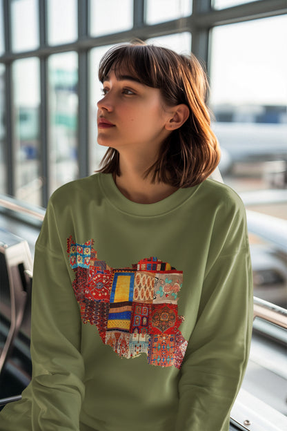 Iran Map with Rug Patterns Unisex Sweatshirt | Persian Cultural Map Sweater | Cozy Fleece Pullover | Gift for Him or Her