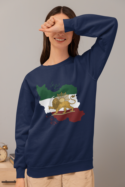 Iran Map with Shir o Khorshid Sweatshirt – Unisex Persian Cultural Crewneck